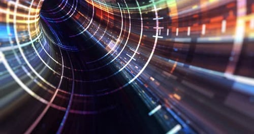 Abstract neon lights Sci-Fi futuristic Hi Tech virtual reality tunnel.