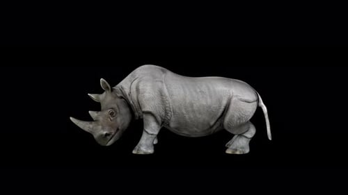 Animated Realistic 3D Rhinoceros Walking and Grazing Loop