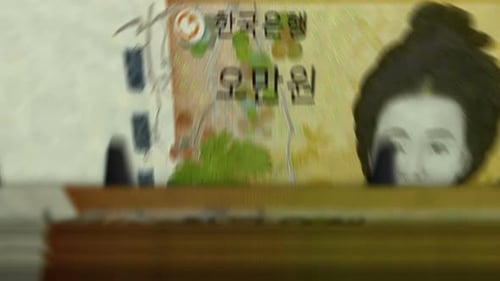 Máquina de contagem de dinheiro com notas de won coreano