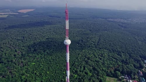 Aerial View of Telecom Antennas Telecommunications Towers