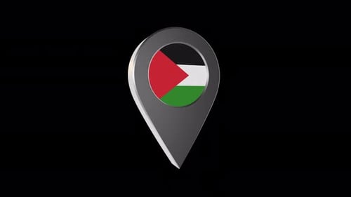 3D Rotating Location Pin with Palestine Flag Animation