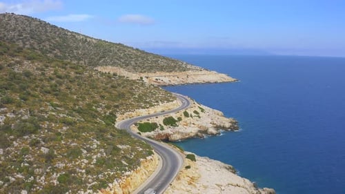 Curved Mediterranean Asphalt Road Along Coast Oludeniz Turkey