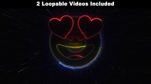 Loopable Neon Heart Eyes Emoji Animation Background