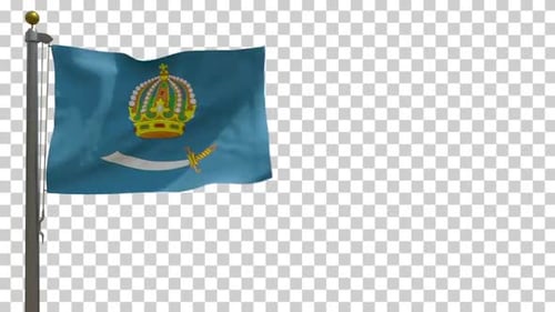 Waving Flag with Crown and Saber on Transparent Background