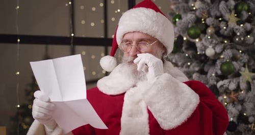Man in Santa Costume Reading a Christmas Letter