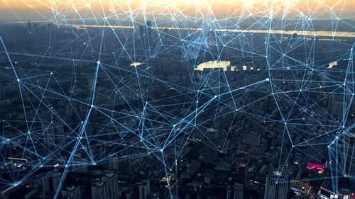 smart Connected city skyline. Futuristic network concept, city Technology.