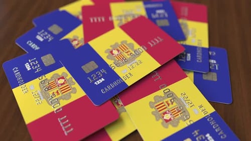 Pile of Credit Cards with Flag of Andorra