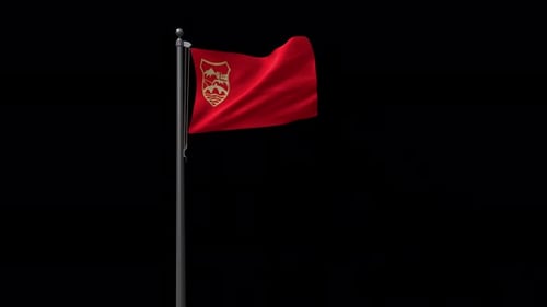 Realistic Waving Red Flag with Golden Coat of Arms Animation