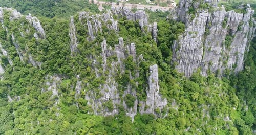 Aerial View flying over mountain in Thailand