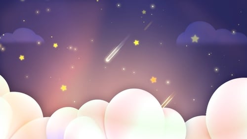 Cute Dreamy Night Sky Background with Animated Clouds, Stars, and Shooting Stars