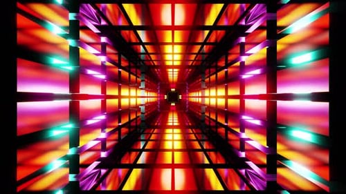 Multicolored Tunnel With Mirrored Cubic Walls Background Vj Loop 4K