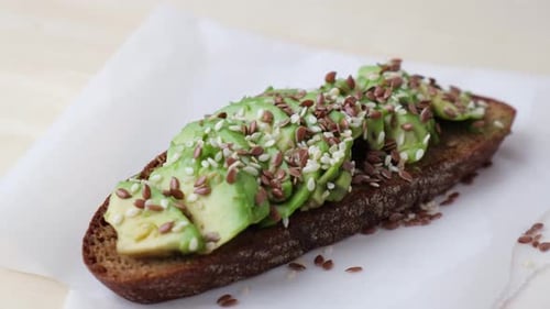 Healthy Avocado Toast with Seeds Close Up