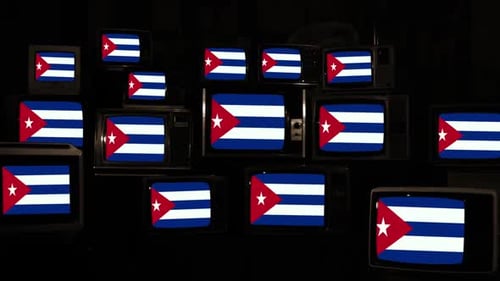Vintage Televisions Displaying the Flag of Cuba
