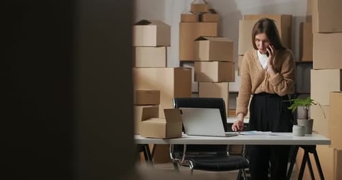 Woman Working at Desk in Shipping Office