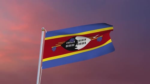 Eswatini National Flag Animated Waving on Pole