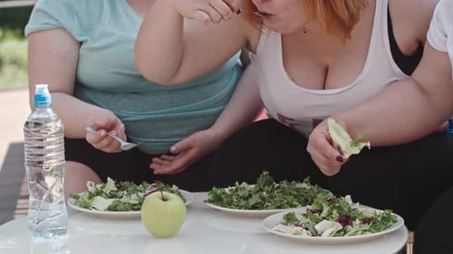 Adults Eating Healthy Salads Outdoors