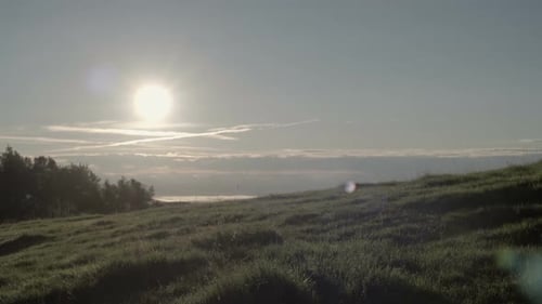 Young Friends Hiking Up Mountain in Outdoor Nature Scenery During Summer Sunrise or Sunset
