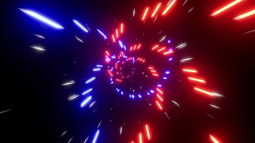 Abstrakter spiralförmiger Laserstrahleffekt mit rotem und blauem Licht 4K 01