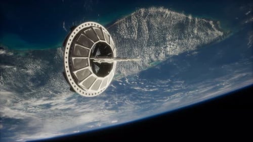 Futuristic Space Satellite Orbiting the Earth