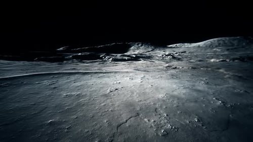 Walk through the Moon. Closeup surface animation. Lunar landing and exploring.