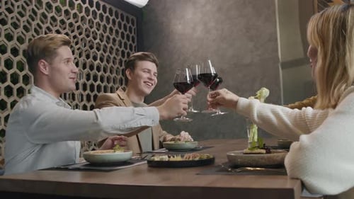 Friends Toasting with Wine in Restaurant