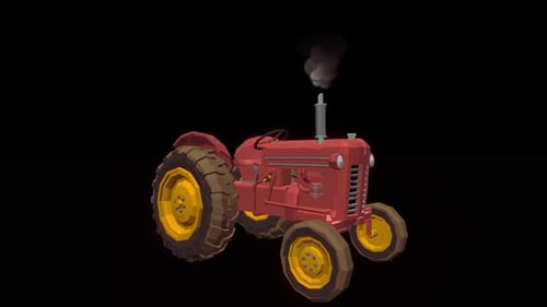 Low Poly Red Tractor with Emissions Rotating
