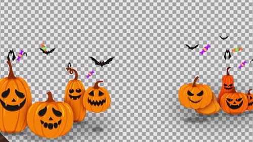 Halloween Pumpkins and Bats Animated Elements