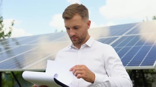 Ingenieure überprüfen Solarmodule