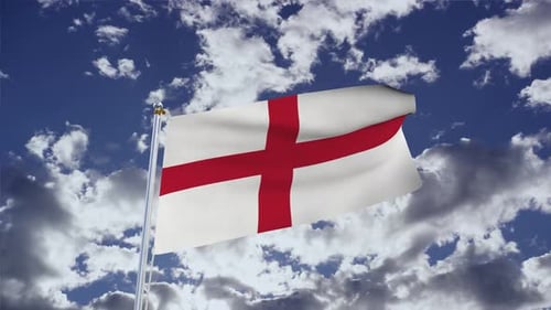 Realistic 3D England Flag Waving Animation On Cloudy Sky