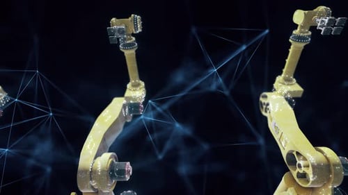 Industrial Robot Arm In A Futuristic Factory 2 4k