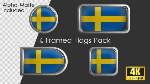 Framed Sweden Flag Pack with Metallic Borders and Multiple Shapes