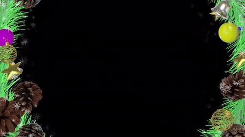 Festive Christmas Decorative Border with Pine and Ornaments Loop