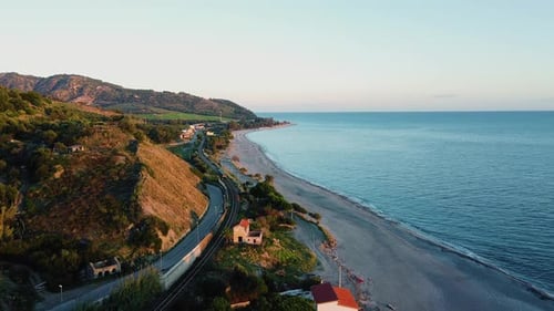 Train passing near the coast