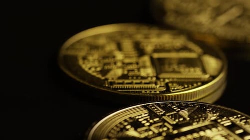 Rotating shot of Bitcoins