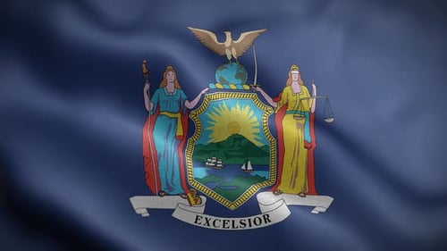 Waving New York State Flag with Coat of Arms