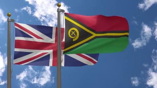 Flagge des Vereinigten Königreichs gegen Vanuatu-Flagge am Fahnenmast