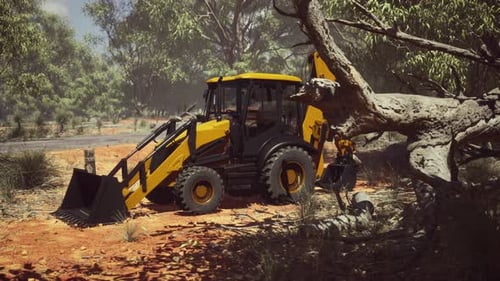 Tractor excavador en Bush Forest