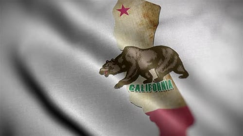 Waving California State Flag Map with Bear Animation