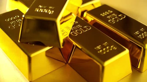 Stapel Goldbarren. Finanzielle Konzepte.