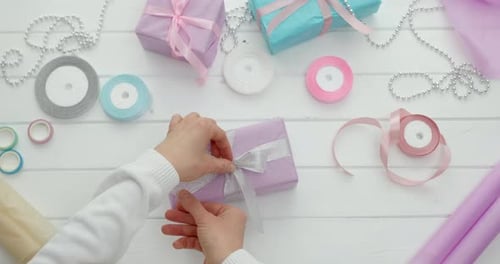 Gift Wrapping with Ribbons for Birthday Celebration