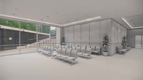 . Interior hospital modern design . Row of empty hospital