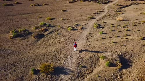 Aerial View of Active Hiker Woman Hiking on Teide National Park