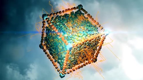 Dynamic Futuristic Data Cube Network Technology Animation