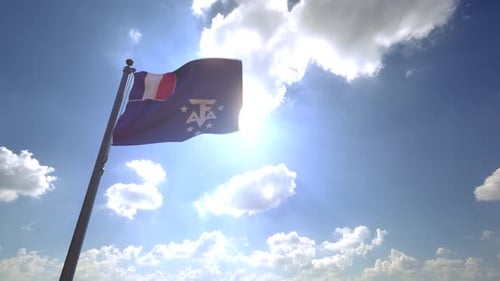 French Southern and Antarctic Lands Flag Waving Under Bright Sun