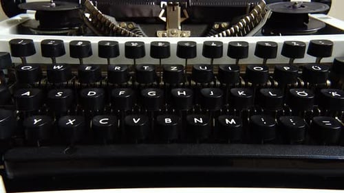 Mechanism of a retro typewriter. Vintage typewriter keys closeup.
