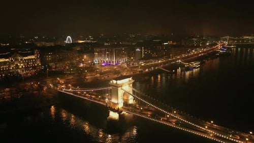 Night Aerial View Bridge Budapest City