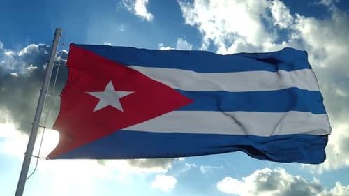 Realistic 3D Cuban Flag Waving Against a Blue Sky