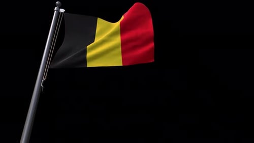 Realistic Belgium Flag Waving Against Black Background