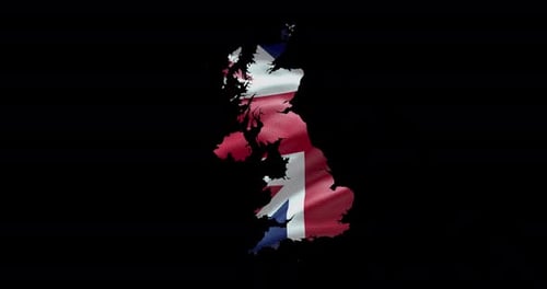 United Kingdom Map Outline with Waving Union Jack Flag Animation