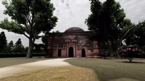 Ancient Religious Building with Trees 3D Animation